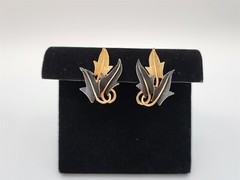 Vintage Mode Art Black & Gold Tone Leaf Bracelet, Brooch, Clip Earrings Set