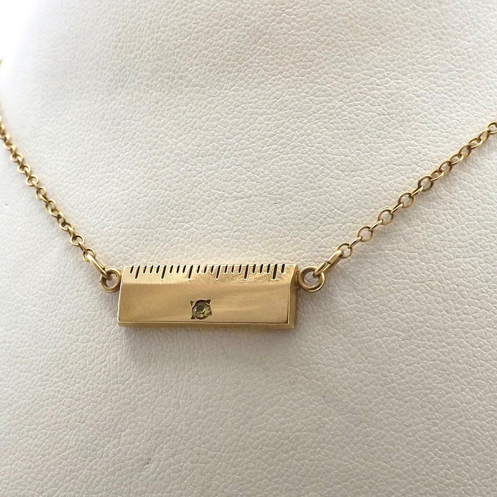 12k Gold Filled Ruler Pendant Necklace Teacher Carpenter August Birthstone 16in
