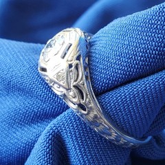 Original EARTH MINED DIAMOND Deco Engagement Ring 18K WHITE GOLD Solitaire S 6