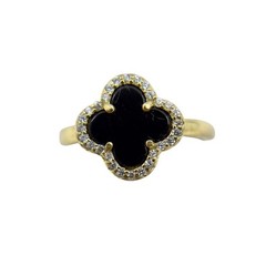 Gold Vermeil 925 sterling silver onyx & cubic zirconia clover ring – GM1247