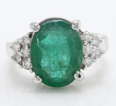 Art Deco Vintage 5.30 Ct Natural Emerald Engagement Ring 925 Sterling Silver