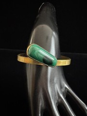 Vintage Malachite & Thick Copper Cuff Bracelet Retro Art Deco Revival Design 30g