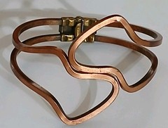 VTG MCM Brutalist Copper Bangle Bracelet Modernist Wavy Organic Hinged 7.5″ 25g