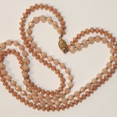 Vintage Multi Strand Peach Coral Bead Necklace Gold Tone Filigree Clasp