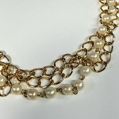 Vintage Lady Remington Faux Pearl Gold Tone Layered Chain Necklace 24” Statement