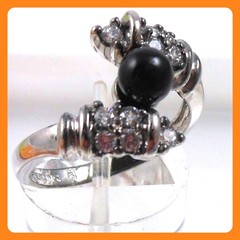 Vintage 90s Black Onyx Bead Bypass Ring 925 Sterling Silver CZ Size 8 15mm Wide