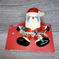 Santa Brooch Open Silver tone Work Vintage Enamel Christmas Holiday Pin Snowman
