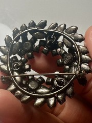 VTG Dark Blue Austrian Crystal Wreath Brooch Stamped Made in Austria Black Metal