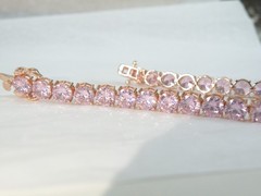 Vintage Sterling Silver 925 RoseGold on Large Pink Gemstone Tennis Bracelet 7.5″