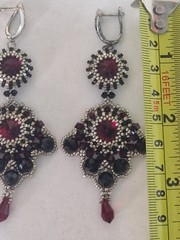 Handmade Beaded Drop Earrings Red Black Crystals Vintage Chandelier Dangle