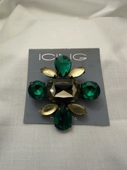Vintage 1990’s-2000 Icing by Claire’s Green Rhinestone Brooch Pin Gold Tone