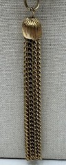 Vintage Gold Tone Statement Chain Necklace Large Oval Links Tassel Pendant 21in