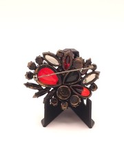 Vintage Austria Red-Grey and Aurora Rhinestone Brooch and Earrings Set