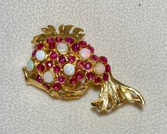 AUTHENTIC SWOBODA TINY FISH BROOCH ~ GENUINE RUBY, OPAL ~ CHARMING!