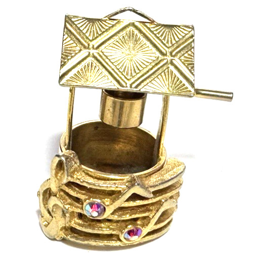 Vintage Jewelry Pendant Necklace Gold Pink Music Articulated Wishing Well 19