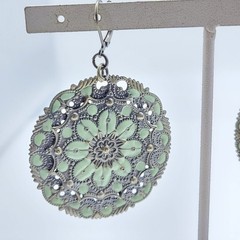Fabulous bold enamel metal pierced dangle earrings Spring flowers boho
