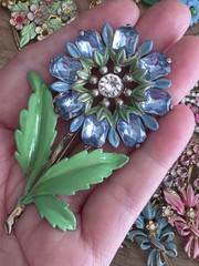 Pot Metal 1930s Floral Brooch Unsigned Enameled