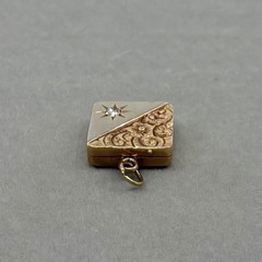 Antique 14K Diamond Locket Two Tone Old Cut Diamond Square Locket