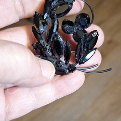 Vintage Black Crystal Marquise Rhinestone Clip-On Earrings & Brooch Pin Set