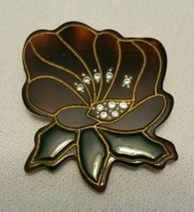 Vintage Man Made Tortoise Shell, Lucite (plastic) Enamel & Rhinestone Pin Brooch