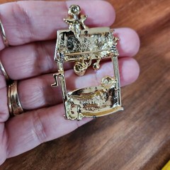 Wishing Well Brooch Goldtone Pin Vintage Cherubs Brooch Signed AJC
