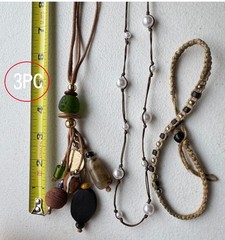 3PC Wood /Glass/Pottery /Silver beads ,Bead Choker Native ,Tribal Style