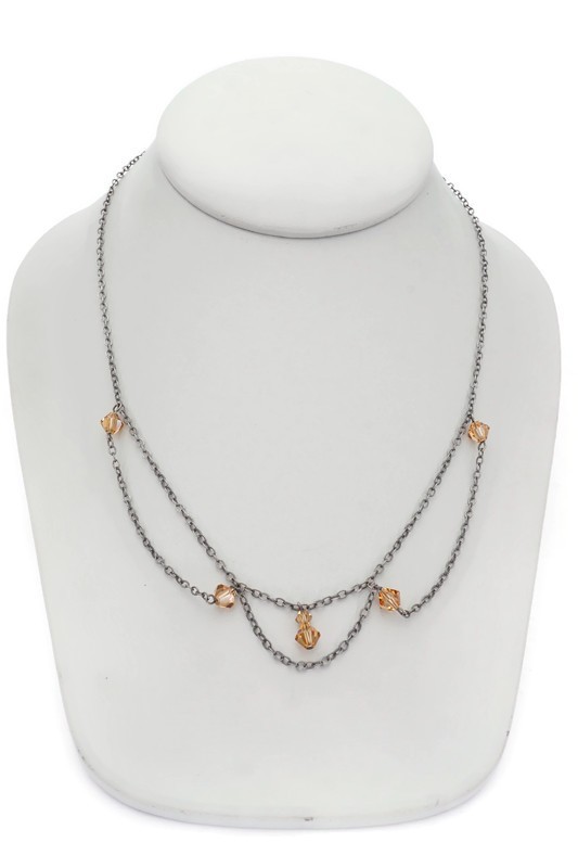 Vintage Sterling Silver 925 Brown Glass Bead Necklace 17.75″