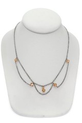 Vintage Sterling Silver 925 Brown Glass Bead Necklace 17.75″