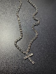 Vintage Black Rhinestone Cross Necklace Tennis Chain Gothic Religious Pendant