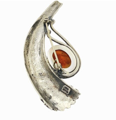 Estate 925 Sterling Silver Amber Scottish Horn Brooch/Pin