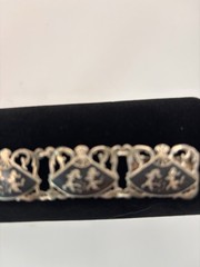 Vintage Sterling Silver Thai Siam Niello Dancer Fan Panel Link Bracelet Design