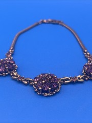 Vintage Barclay Purple Rhinestone Necklace – Gold Tone Cluster Statement Jewelry