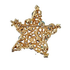 MANDLE Blue Floss Glass, Turquoise Glass Stone Cab Star Brooch Signed, L195