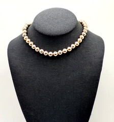 Choker Style Light Gold Tone Shiny Round Bead Vintage 1970s Necklace 15 Inch
