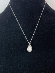 Vintage Pearl shape and Marcasite Sterling Silver Pendant Necklace 17.75 in