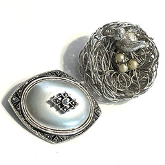 Pair of Silver Tone Brooches Bird & Nest w/Faux Pearl Eggs + Avon Brooch/Pendant