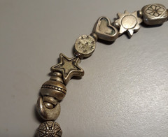 Vintage Silver‑Tone Mixed Motif Celestial Boho Bead Necklace Stars Hearts Suns