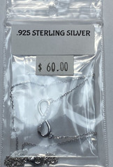 VTG Sterling Silver JC Signed CZ Infinity Necklace 16″/18″ NWT Gift Box