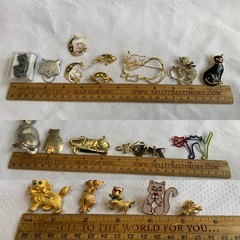 Vtg Mixed Cat Jewelry Lot Enamel Faux Pearl / Onyx / Gems Rhinestones