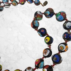 Millefiori Venetian Murano Glass Necklace Multicolor Knotted 25 Inches Vintage