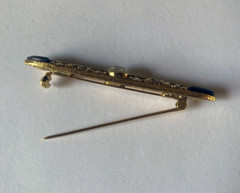 VINTAGE Art Deco Gold-tone Cubic Zirconia Center ONYX Bar Brooch Pin J308