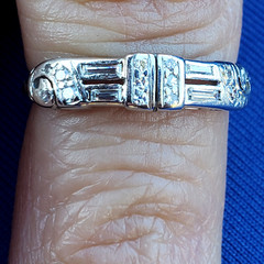 Original EARTH MINED DIAMOND Deco Wedding BAND Antique SOLID PLATINUM Ring S 5.5