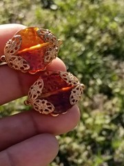 Unique MIRIAM HASKELL Parure Earrings+ 54″Necklace Tortoise & Brass Filigree