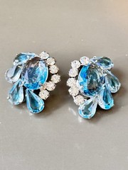 Vintage Verified JULIANA Clamper Bracelet Brooch Earrings Blue Givre Glass