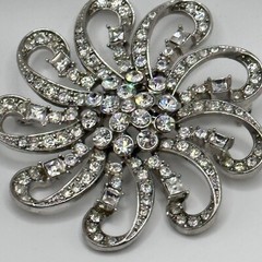 Spectacular Clear Rhinestone Flower Pin Brooch