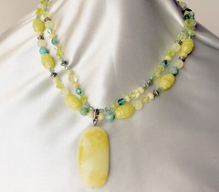 Larzo Necklace Pendant Yellow Jasper Yellow Opalite, Lemon Jade, Blue Opal Plus