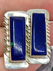 Mexico Vintage Sterling Silver 21mm Azurite Spiked Clip On Earrings 15 Grams