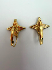 AVON Smithsonian Gellatly Cross Earrings Gold-Tone Blue Enameled with Orig. Box