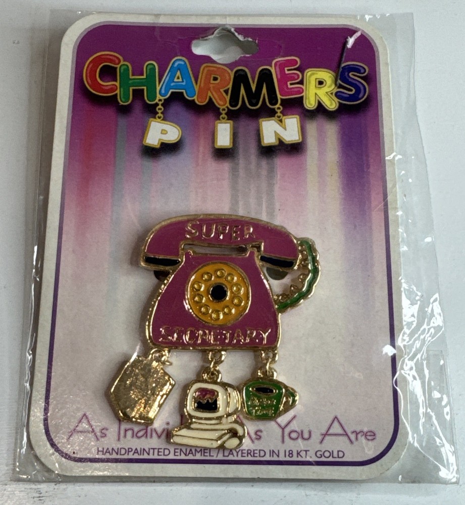 Vintage Charmers Pin Secretary / Brooch / 18 KT Gold Layered / Career / NOS