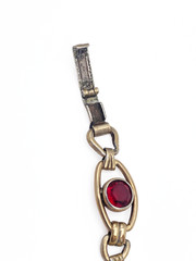 Vintage STURDY 1/20 12K Gold Filled on Silver Red Stone Link Bracelet 7.25in
